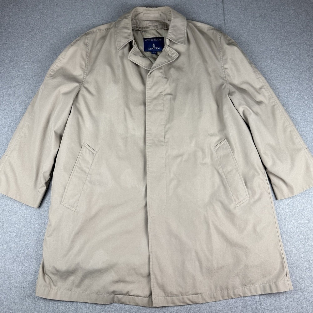 London Fog Limited Edition Mens L Reg Beige Car Coat Raincoat Trench Lined